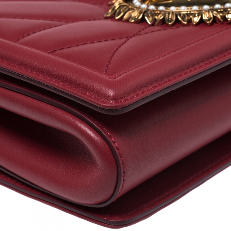 Pre Owned Dolce and Gabbana Red Matelasse Leather Devotion Chain Shoulder Bag