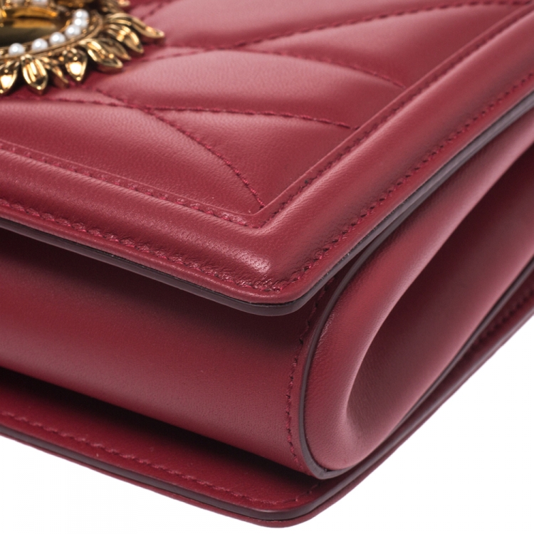 Pre Owned Dolce and Gabbana Red Matelasse Leather Devotion Chain Shoulder Bag