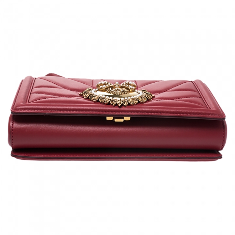 Pre Owned Dolce and Gabbana Red Matelasse Leather Devotion Chain Shoulder Bag