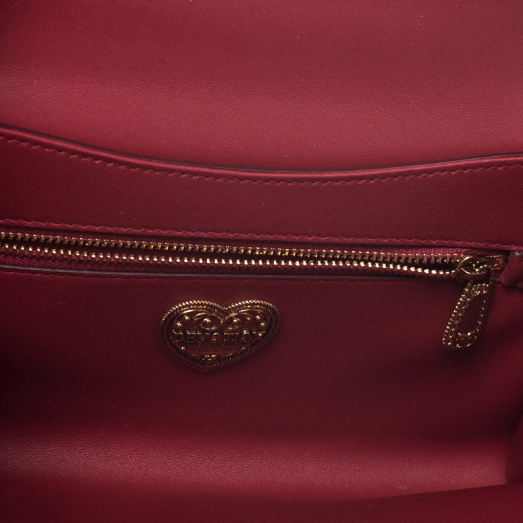 Pre Owned Dolce and Gabbana Red Matelasse Leather Devotion Chain Shoulder Bag