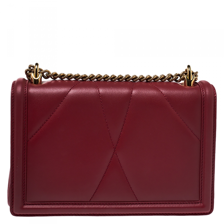 Pre Owned Dolce and Gabbana Red Matelasse Leather Devotion Chain Shoulder Bag