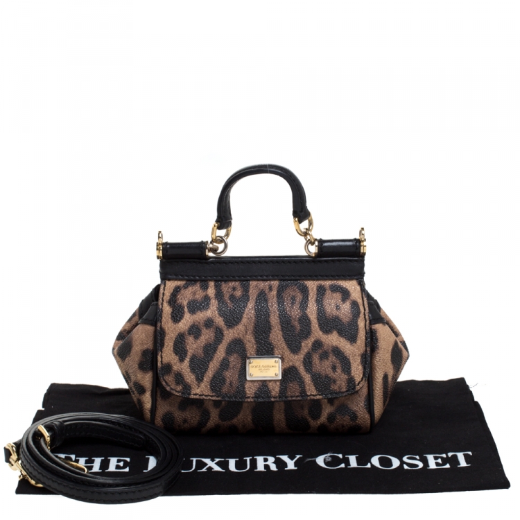 Pre Owned Dolce & Gabbana Black Leopard Print Mini Miss Sicily Top Handle Bag