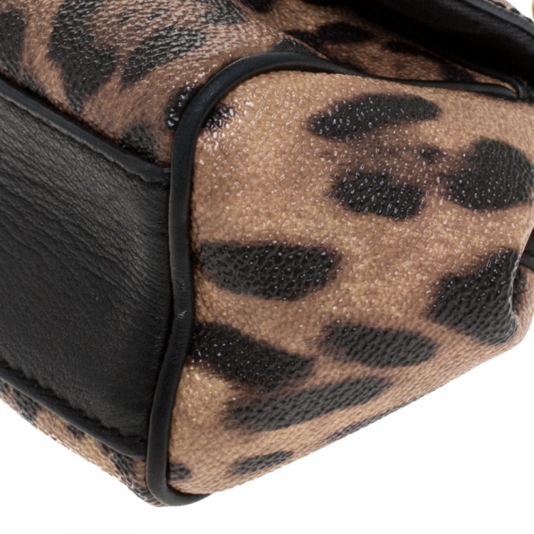 Pre Owned Dolce & Gabbana Black Leopard Print Mini Miss Sicily Top Handle Bag