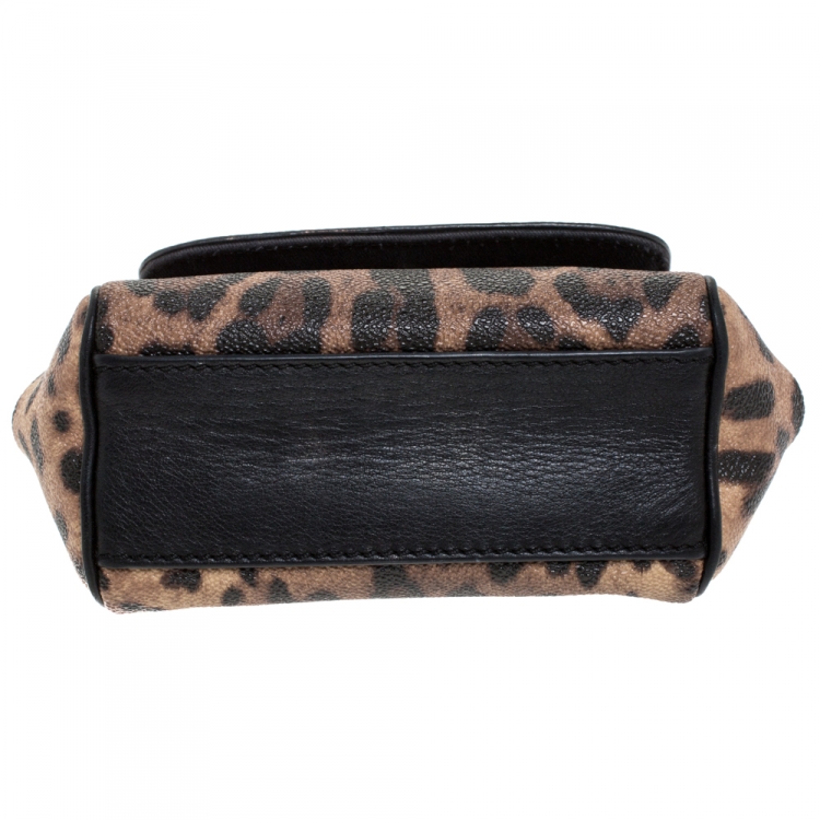 Pre Owned Dolce & Gabbana Black Leopard Print Mini Miss Sicily Top Handle Bag