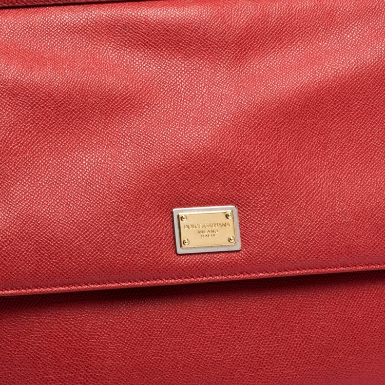 Pre Owned Dolce & Gabbana Red Leather Large Miss Sicily Top Handle Bag