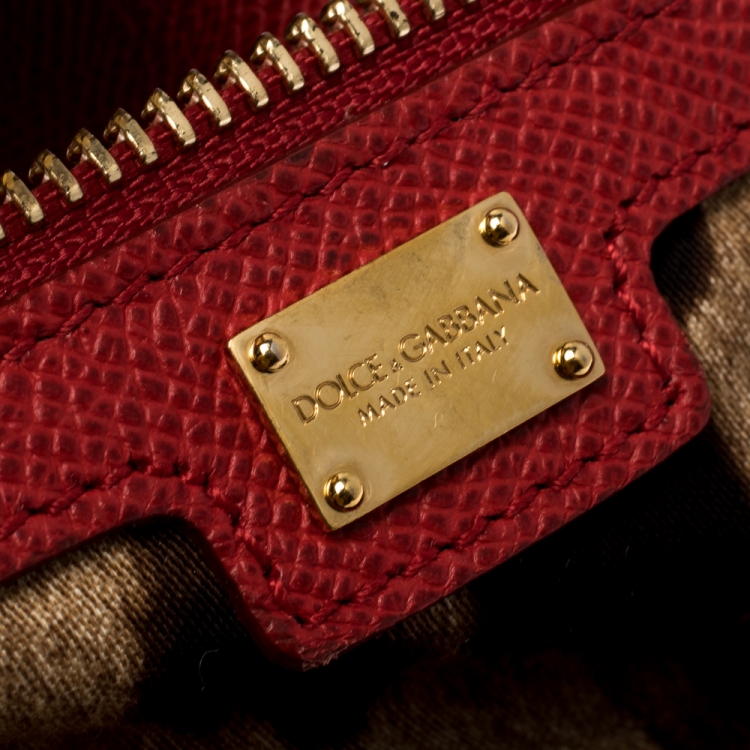 Pre Owned Dolce & Gabbana Red Leather Large Miss Sicily Top Handle Bag