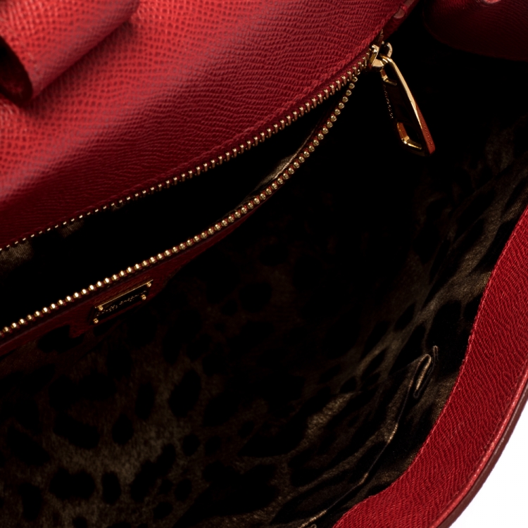 Pre Owned Dolce & Gabbana Red Leather Large Miss Sicily Top Handle Bag