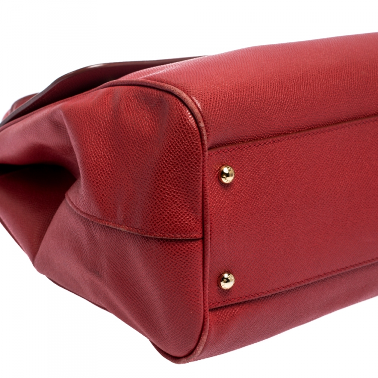 Pre Owned Dolce & Gabbana Red Leather Large Miss Sicily Top Handle Bag