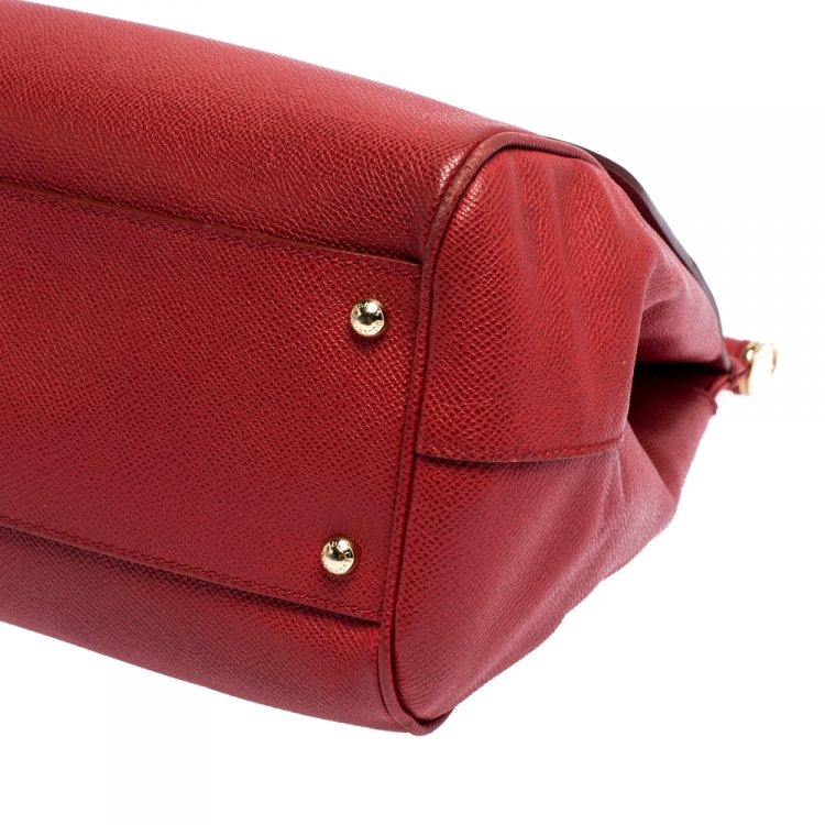 Pre Owned Dolce & Gabbana Red Leather Large Miss Sicily Top Handle Bag