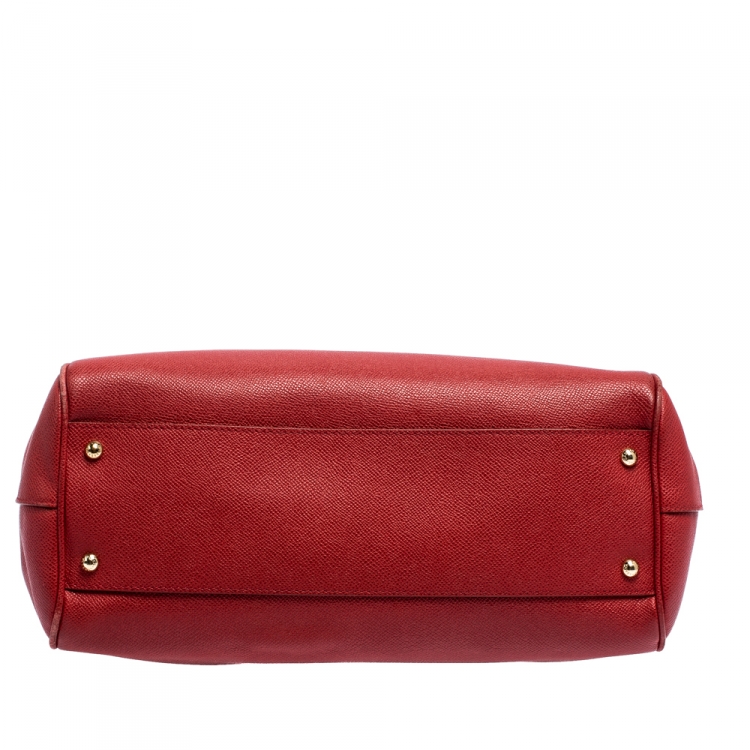 Pre Owned Dolce & Gabbana Red Leather Large Miss Sicily Top Handle Bag