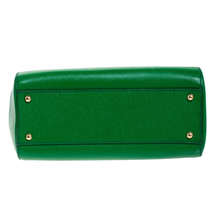 Pre Owned Dolce & Gabbana Green Leather Medium Miss Sicily Top Handle Bag
