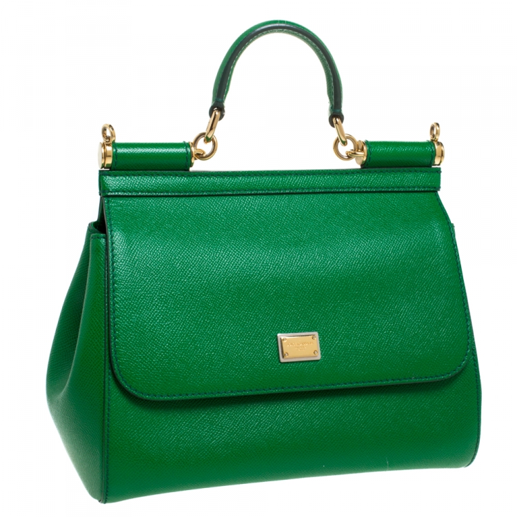 Pre Owned Dolce & Gabbana Green Leather Medium Miss Sicily Top Handle Bag