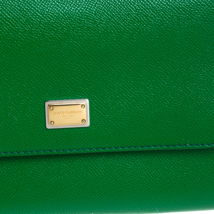 Pre Owned Dolce & Gabbana Green Leather Medium Miss Sicily Top Handle Bag