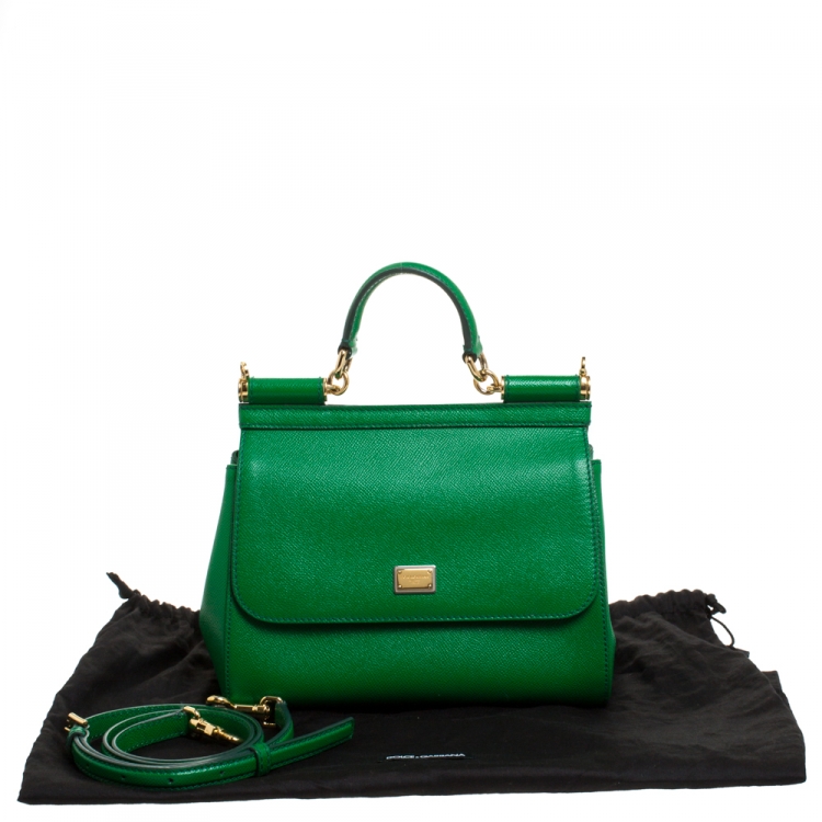 Pre Owned Dolce & Gabbana Green Leather Medium Miss Sicily Top Handle Bag