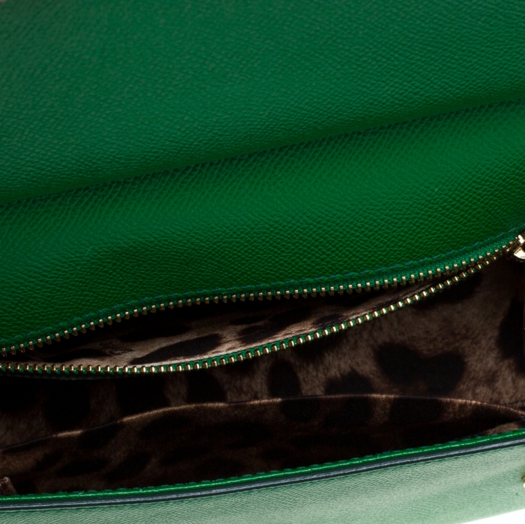 Pre Owned Dolce & Gabbana Green Leather Medium Miss Sicily Top Handle Bag