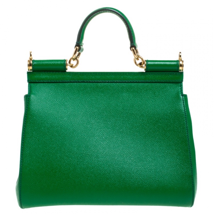 Pre Owned Dolce & Gabbana Green Leather Medium Miss Sicily Top Handle Bag
