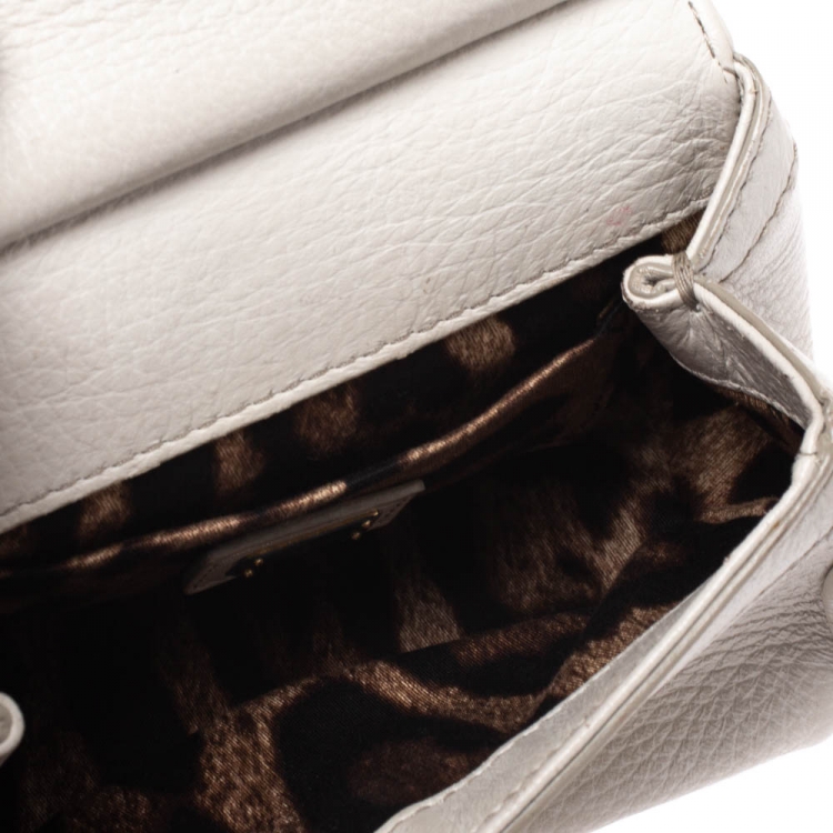 Pre Owned Dolce & Gabbana Off White Leather Micro Miss Sicily Top Handle Bag