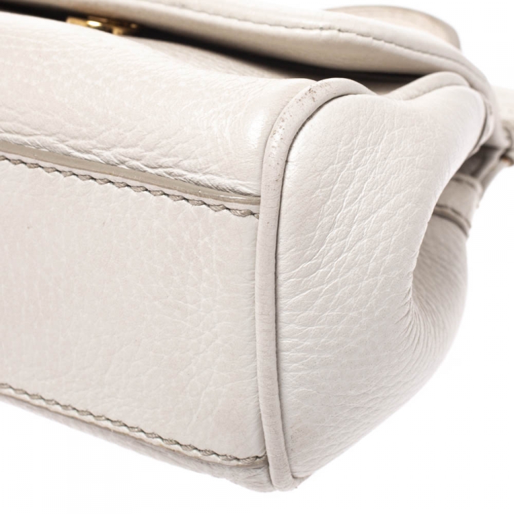 Pre Owned Dolce & Gabbana Off White Leather Micro Miss Sicily Top Handle Bag