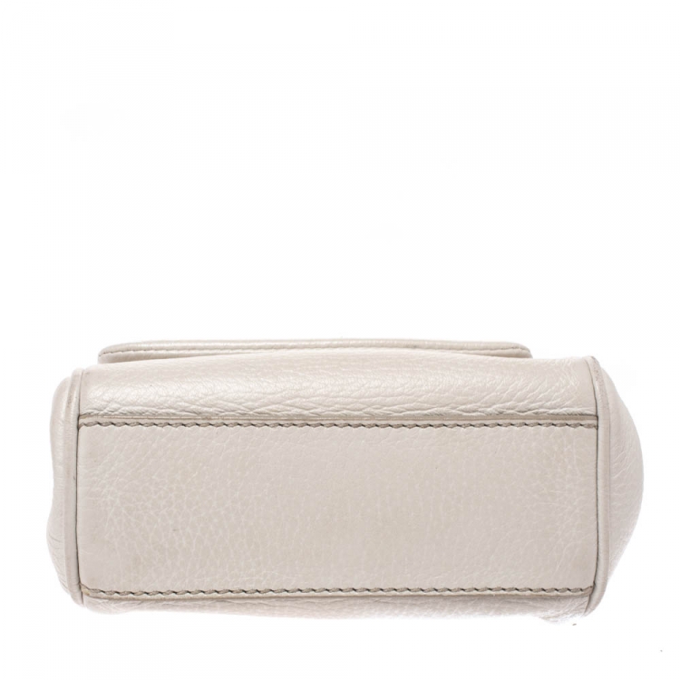 Pre Owned Dolce & Gabbana Off White Leather Micro Miss Sicily Top Handle Bag
