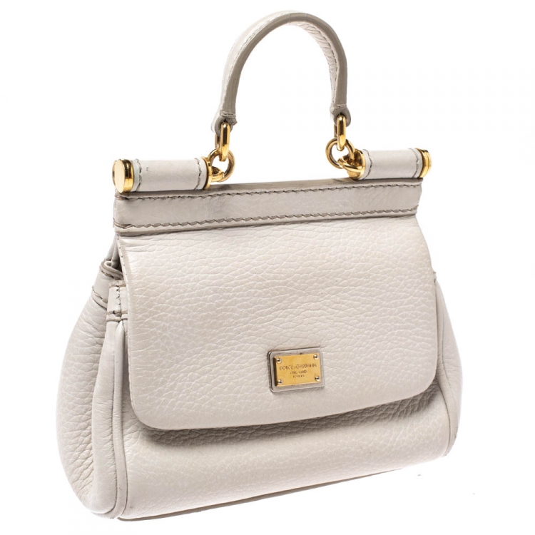 Pre Owned Dolce & Gabbana Off White Leather Micro Miss Sicily Top Handle Bag