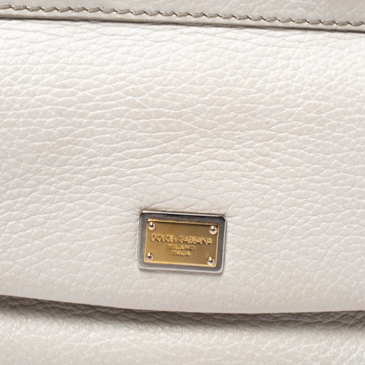 Pre Owned Dolce & Gabbana Off White Leather Micro Miss Sicily Top Handle Bag