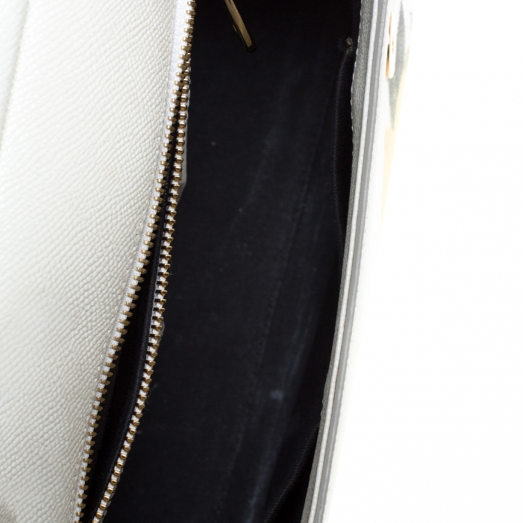Pre Owned Dolce & Gabbana White/Yellow Floral Print Leather Medium Miss Sicily Top Handle Bag