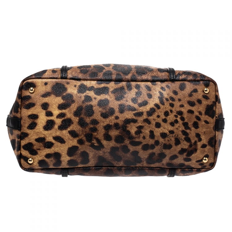 Pre Owned Dolce and Gabbana Brown/Black Leopard Print Coated Canvas and Leather Miss Escape Tote