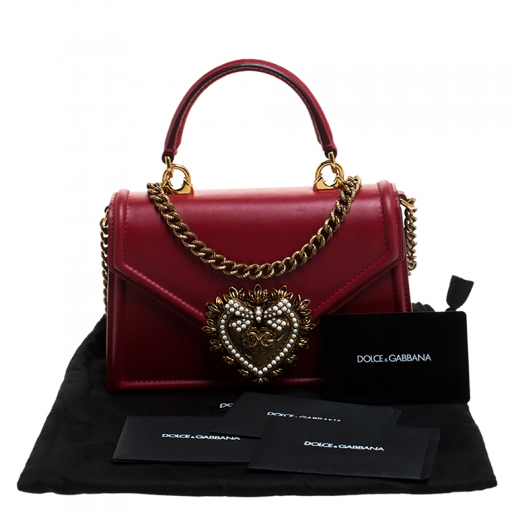 Pre Owned Dolce & Gabbana Black Leather Small Devotion Top Handle Bag