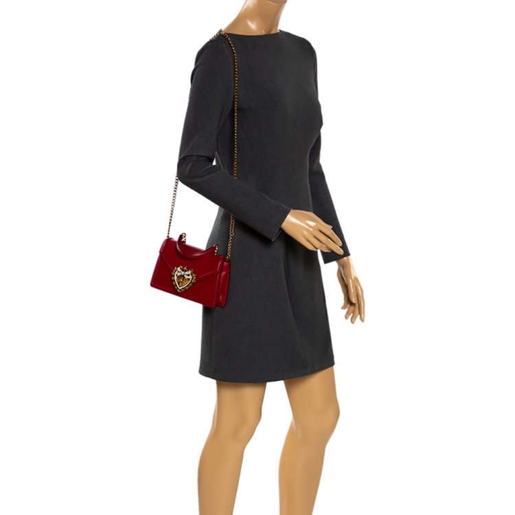 Pre Owned Dolce & Gabbana Black Leather Small Devotion Top Handle Bag