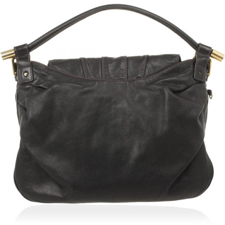 Pre Owned Dolce and Gabbana Black Leather Top Flap Hobo Bag
