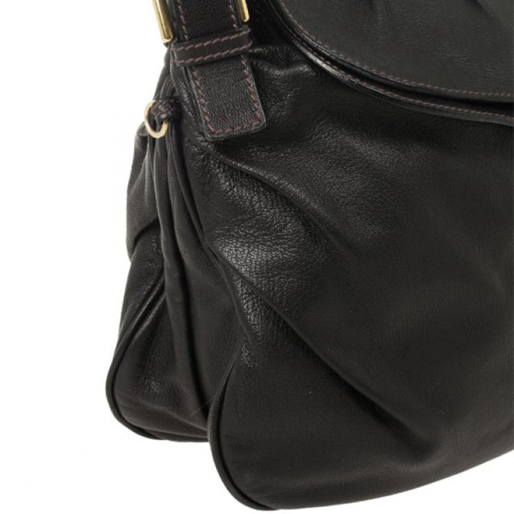 Pre Owned Dolce and Gabbana Black Leather Top Flap Hobo Bag
