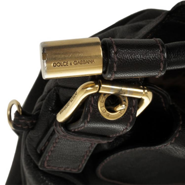 Pre Owned Dolce and Gabbana Black Leather Top Flap Hobo Bag