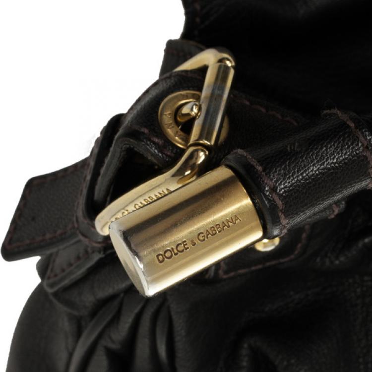 Pre Owned Dolce and Gabbana Black Leather Top Flap Hobo Bag