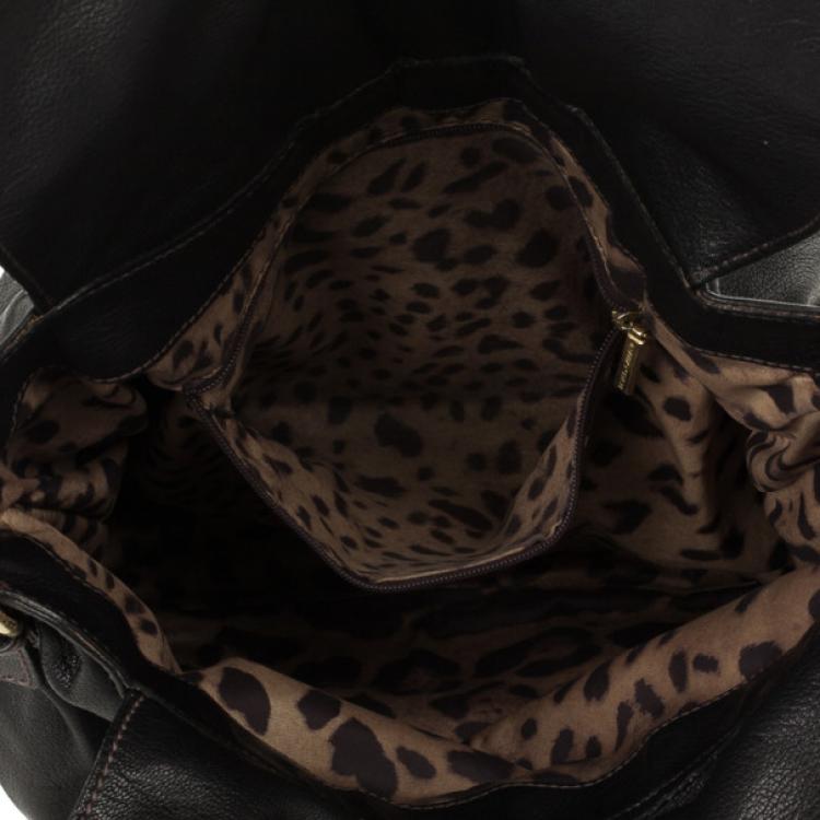 Pre Owned Dolce and Gabbana Black Leather Top Flap Hobo Bag