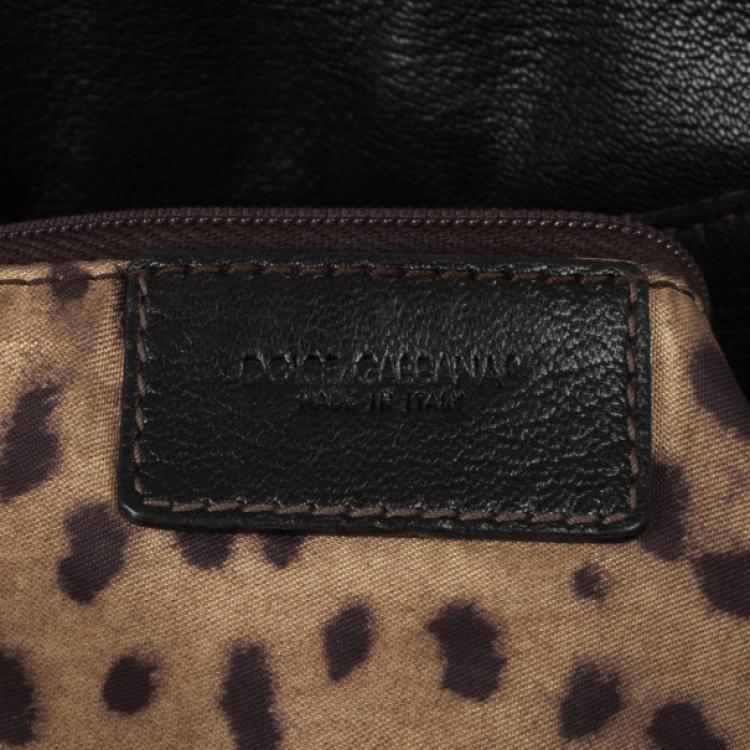 Pre Owned Dolce and Gabbana Black Leather Top Flap Hobo Bag