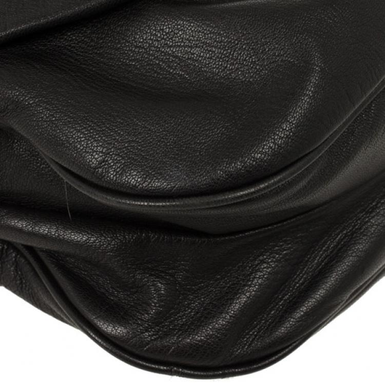 Pre Owned Dolce and Gabbana Black Leather Top Flap Hobo Bag