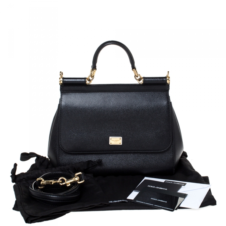 Pre Owned Dolce & Gabbana Black Leather Medium Miss Sicily Top Handle Bag