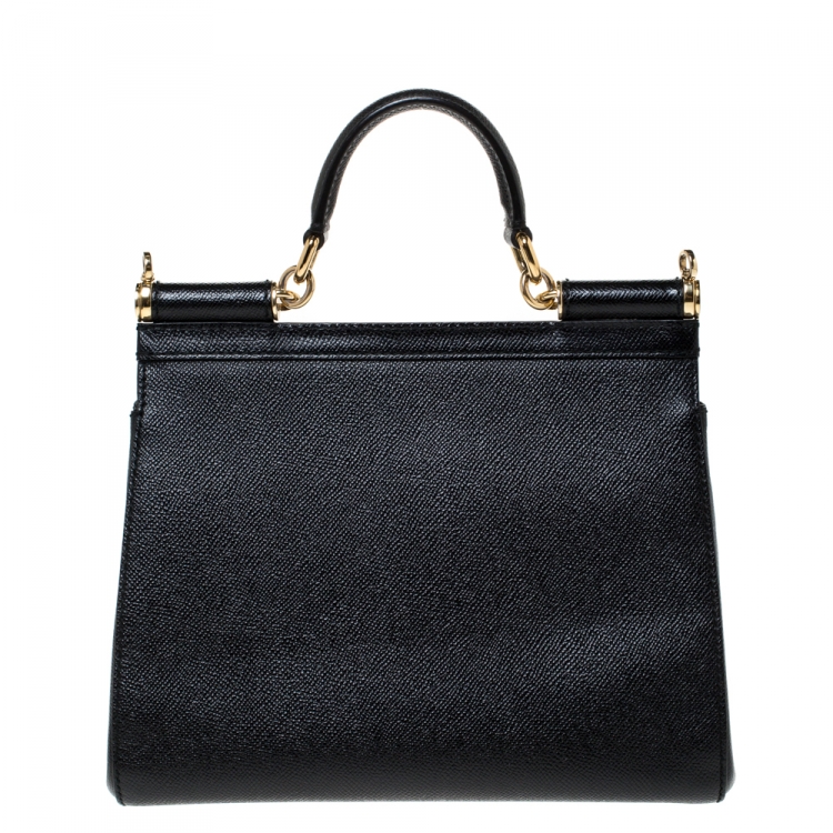 Pre Owned Dolce & Gabbana Black Leather Medium Miss Sicily Top Handle Bag