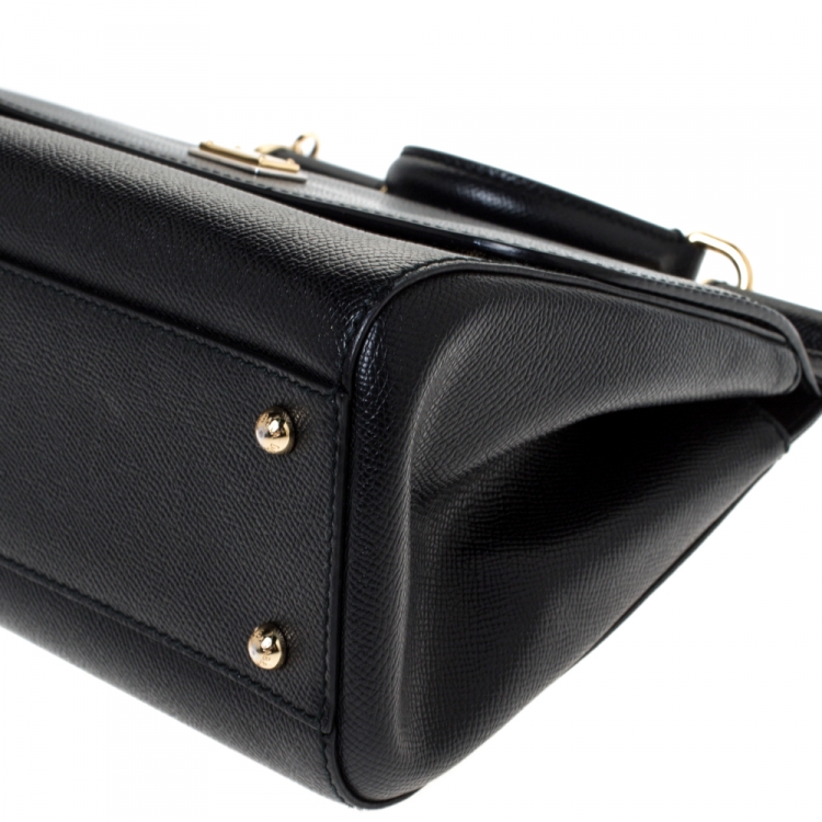 Pre Owned Dolce & Gabbana Black Leather Medium Miss Sicily Top Handle Bag