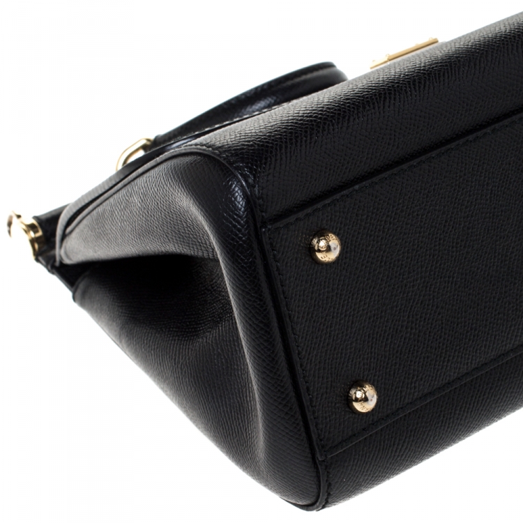 Pre Owned Dolce & Gabbana Black Leather Medium Miss Sicily Top Handle Bag