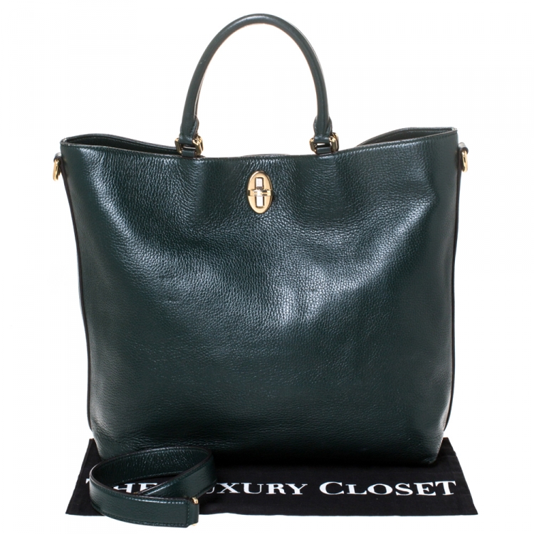 Pre Owned Dolce & Gabbana Dark Green Leather Turnlock Tote