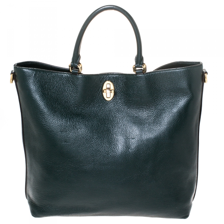 Pre Owned Dolce & Gabbana Dark Green Leather Turnlock Tote