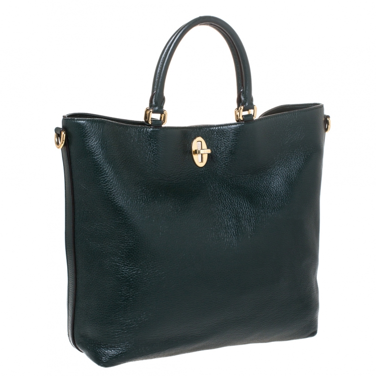 Pre Owned Dolce & Gabbana Dark Green Leather Turnlock Tote