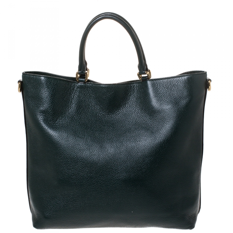 Pre Owned Dolce & Gabbana Dark Green Leather Turnlock Tote
