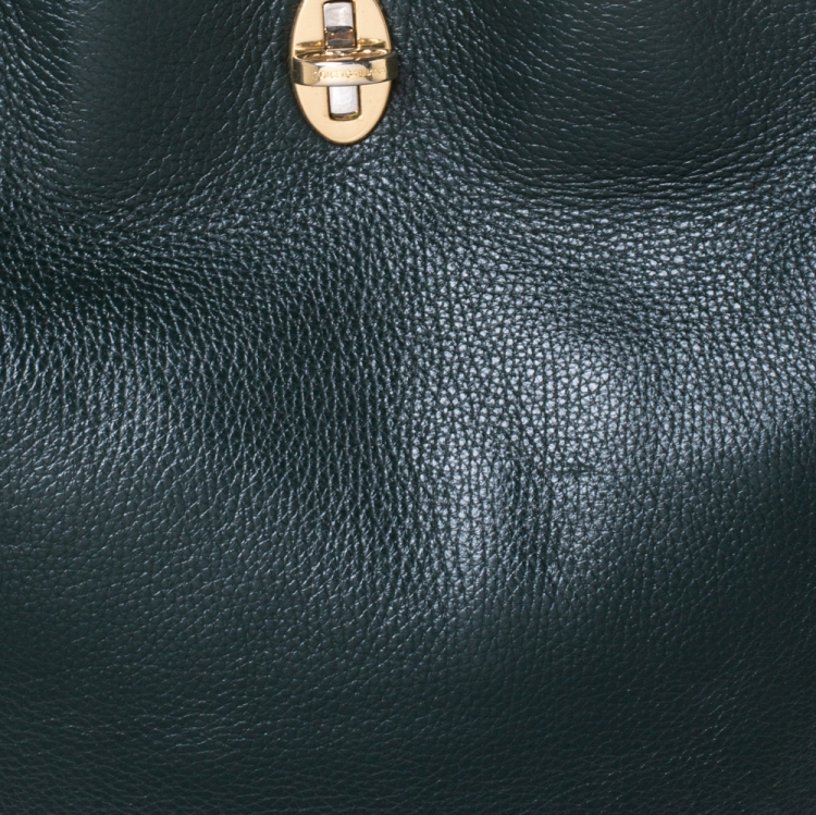 Pre Owned Dolce & Gabbana Dark Green Leather Turnlock Tote
