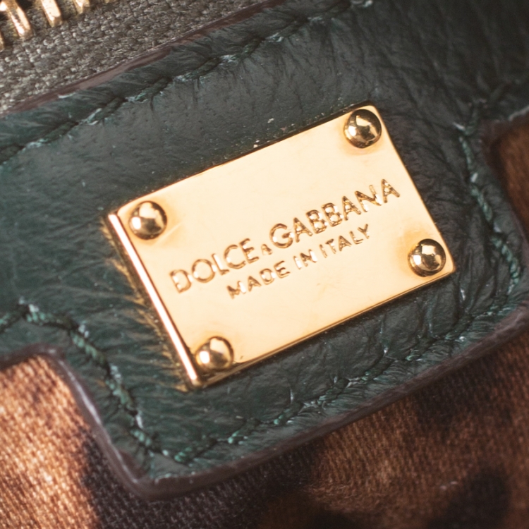 Pre Owned Dolce & Gabbana Dark Green Leather Turnlock Tote