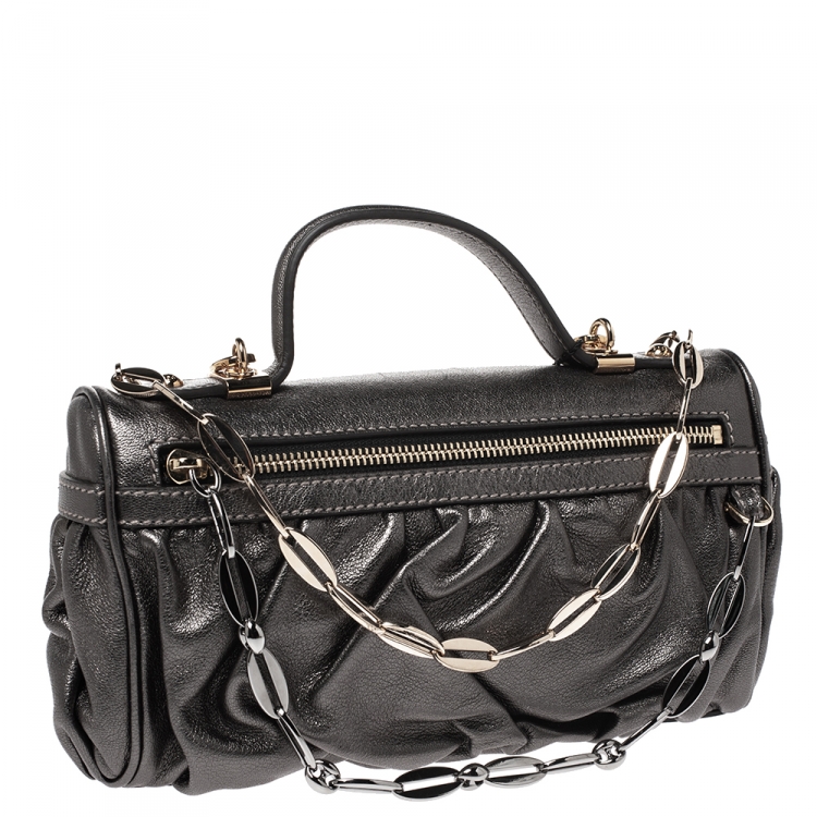 Pre Owned Dolce & Gabbana Metallic Leather Miss Pretty Night Baguette Bag
