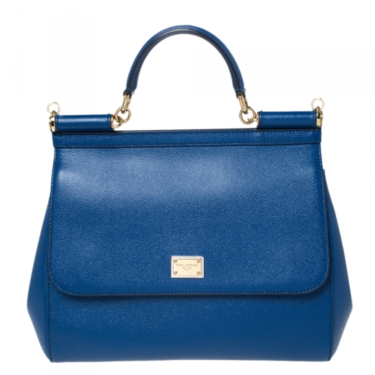 Pre Owned Dolce and Gabbana Blue Leather Miss Sicily Top Handle Bag