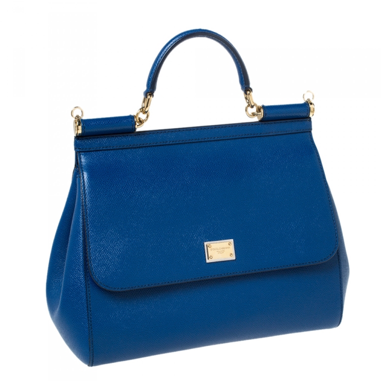 Pre Owned Dolce and Gabbana Blue Leather Miss Sicily Top Handle Bag