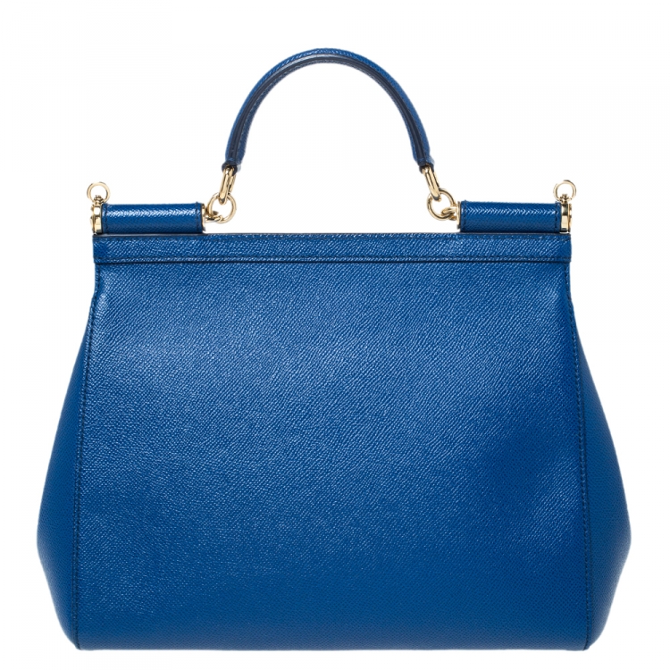 Pre Owned Dolce and Gabbana Blue Leather Miss Sicily Top Handle Bag